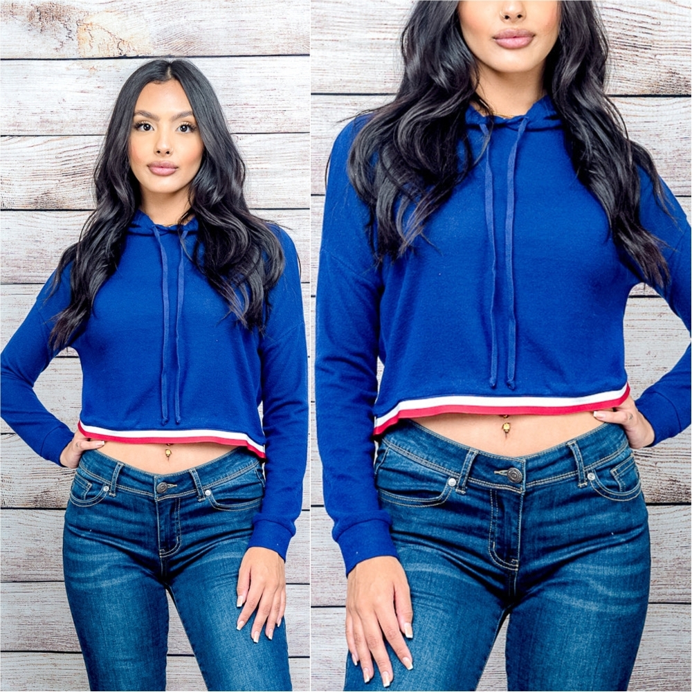 Royal Blue Cropped Drawstring Hoodie